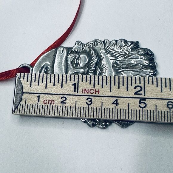 Seagull Pewter Christmas Ornament Hanging Silver Santa Head Etched 1985 VTG - Picture 6 of 7